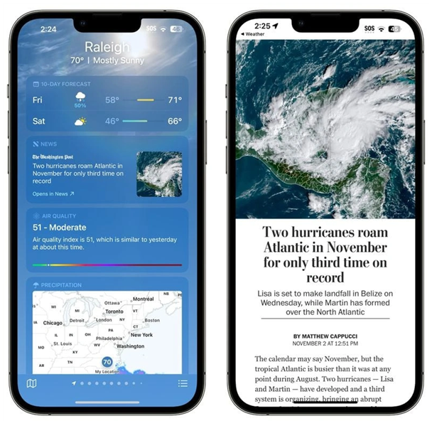 大宁苹果14维修分享iPhone 14手机如何看天气时顺带看新闻 