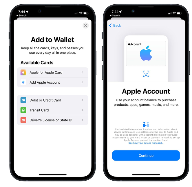 大宁苹果手机维修分享iOS 15.5钱包App如何添加 Apple 账户 
